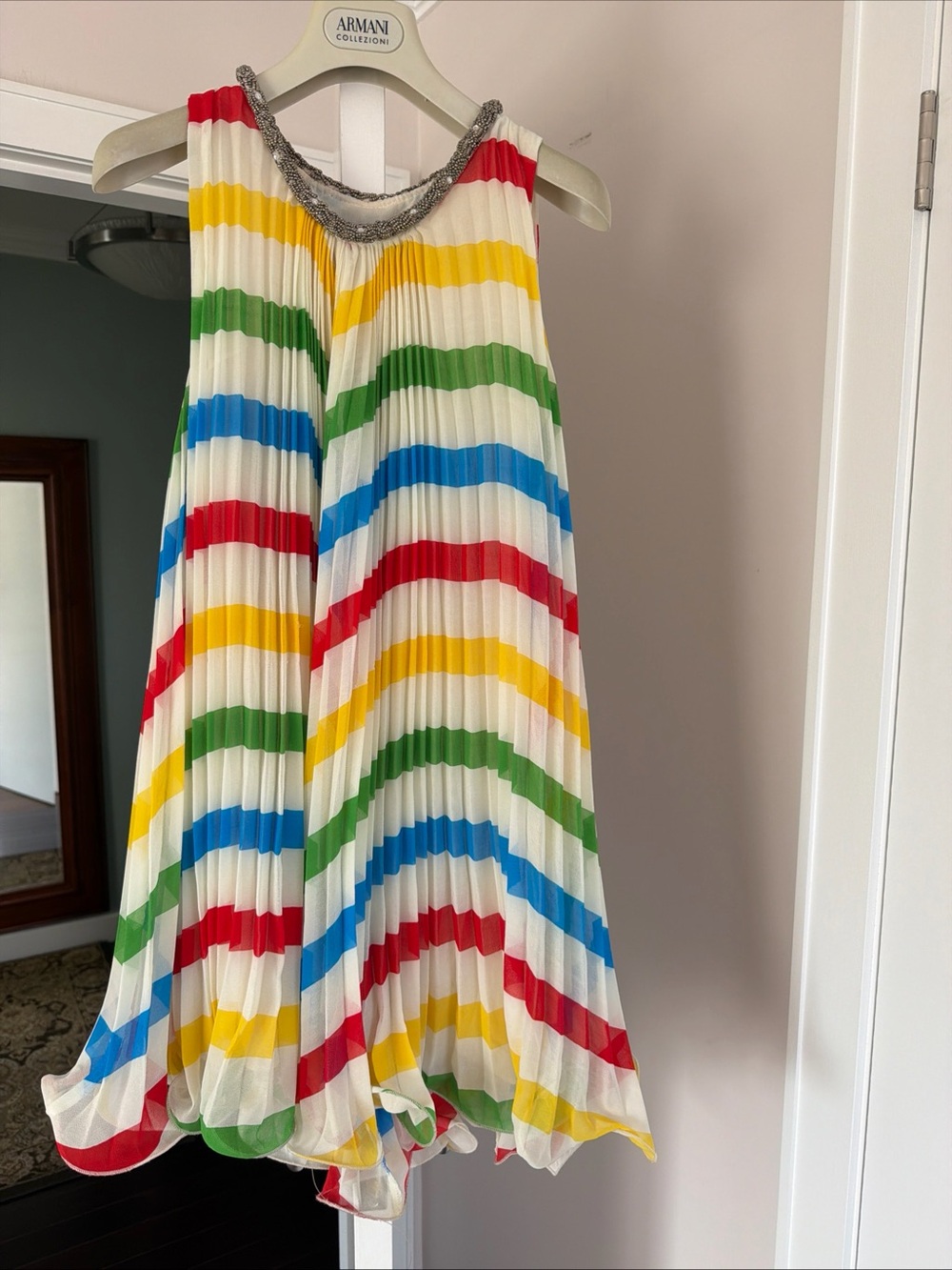 P. Luca Milano Rainbow Stripe Pleated Dress - White Multi size S